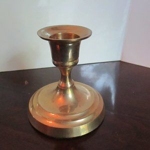 Small Vintage Brass Candlestick with Round Base and Felted Bottom